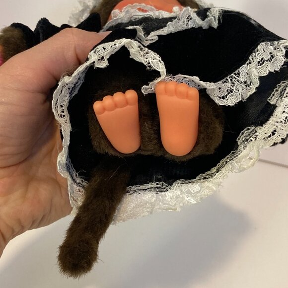 Monchhichi Bebichhichi Maid Black White Doll Stuffed Plush Toy Sekiguchi Japan - Picture 11 of 13